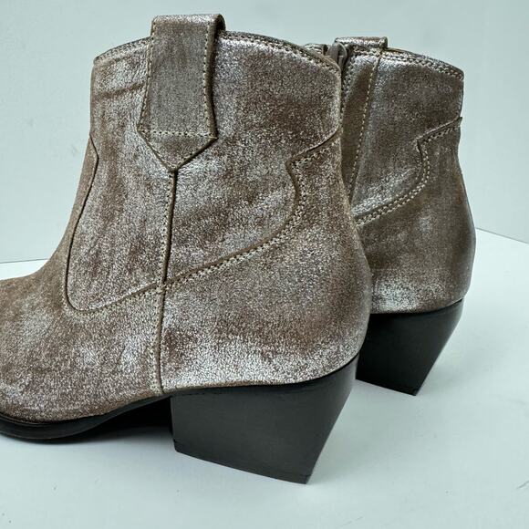 NEW Seychelles Upside Silver Metallic Suede Leather Western Bootie Ankle Boot - Picture 11 of 15